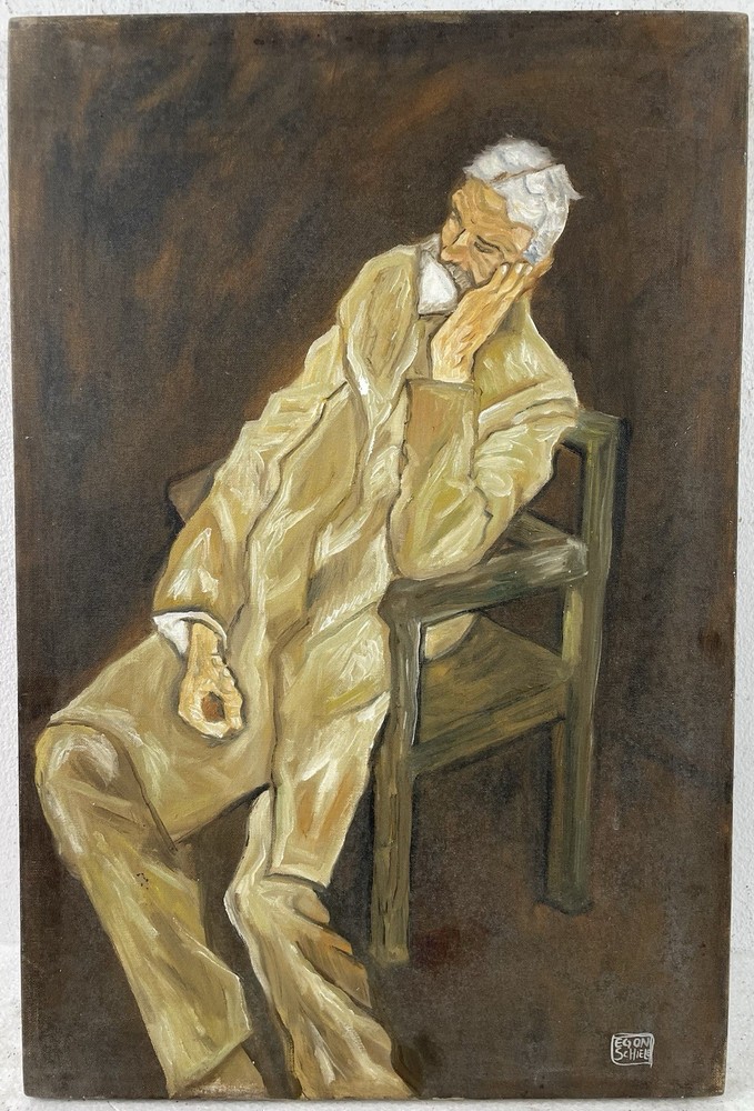 Egon Schiele Oil On Canvas (Handmade) signed and stamped Framed