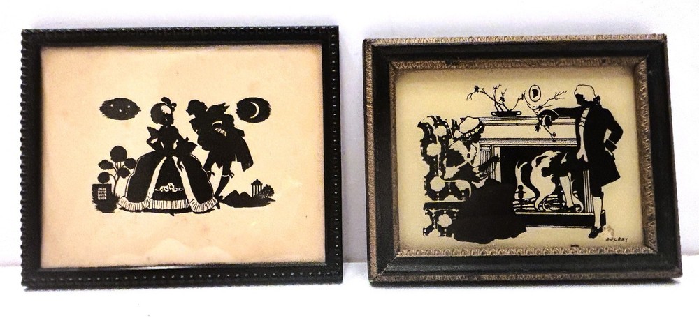 1930’s Painted Silhouette on Glass Colonial Fireside