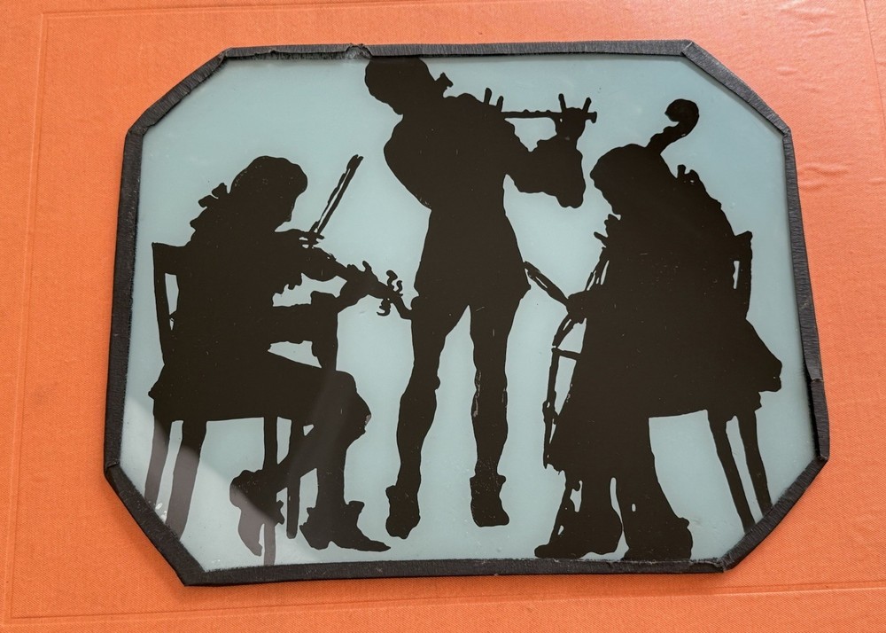 Vintage Victorian style silhouette reverse glass framed paper print decor