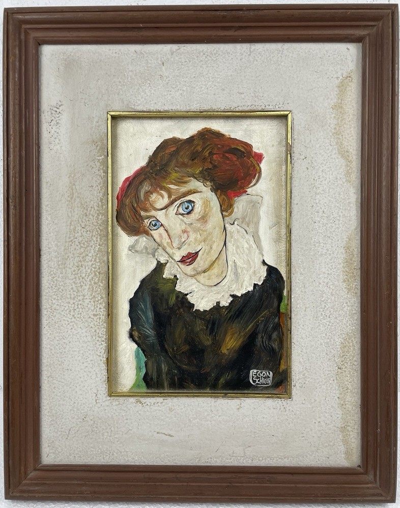 Egon Schiele Oil On Cardboard (Handmade) signed and stamped Framed