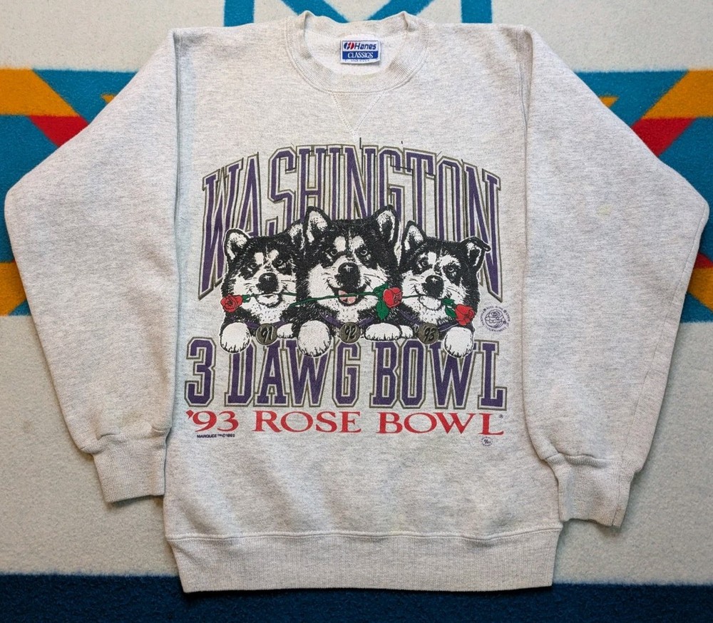 Vintage 1993 Washington Huskies Rose Bowl Dawg Bowl Sweatshirt USA Made Small