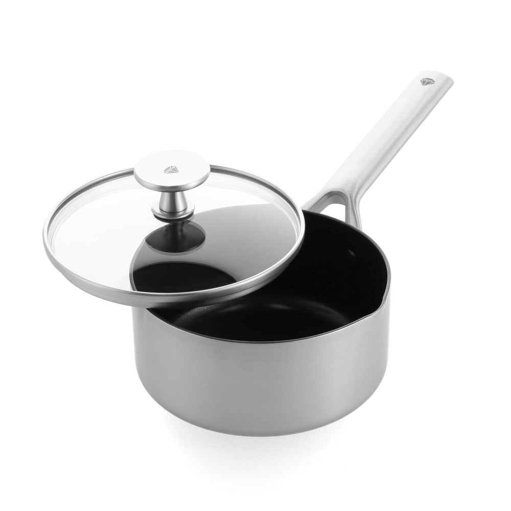 Cookware Tri-Ply Stainless Steel Ceramic Nonstick, 1.6 QT Saucepan Pot with L...