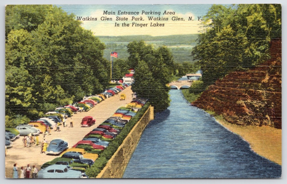 New York Watkins Glen State Park Main Entrance Finger Lakes 1949 Linen Postcard