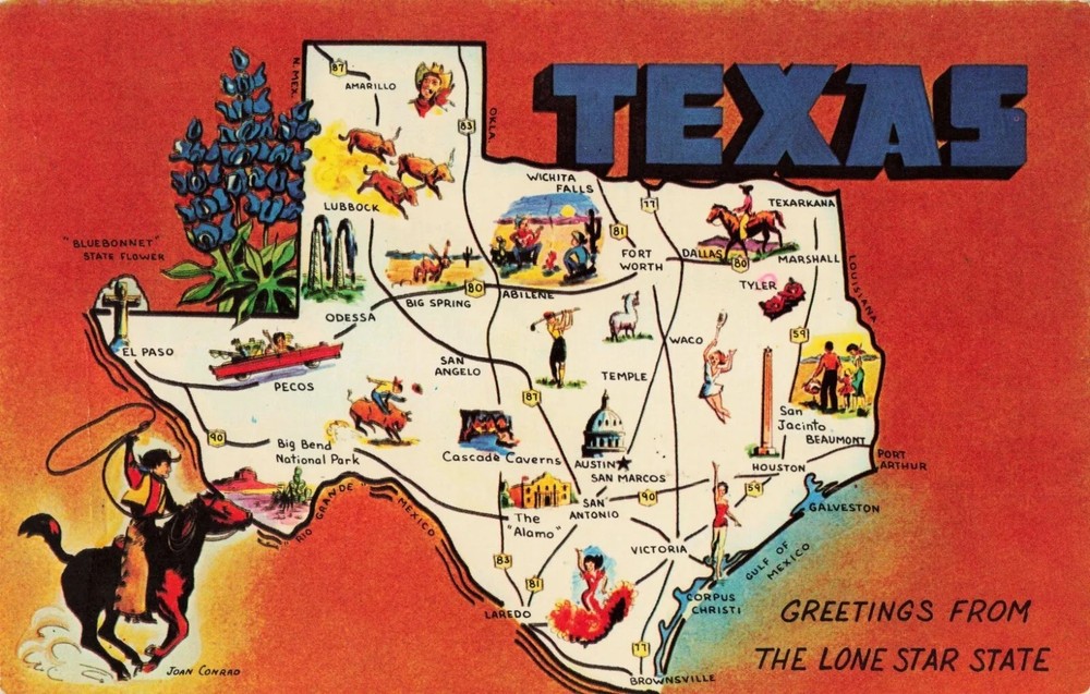 Greetings from Texas - The Lone Star State - Map - TX - PM 1975 Postcard