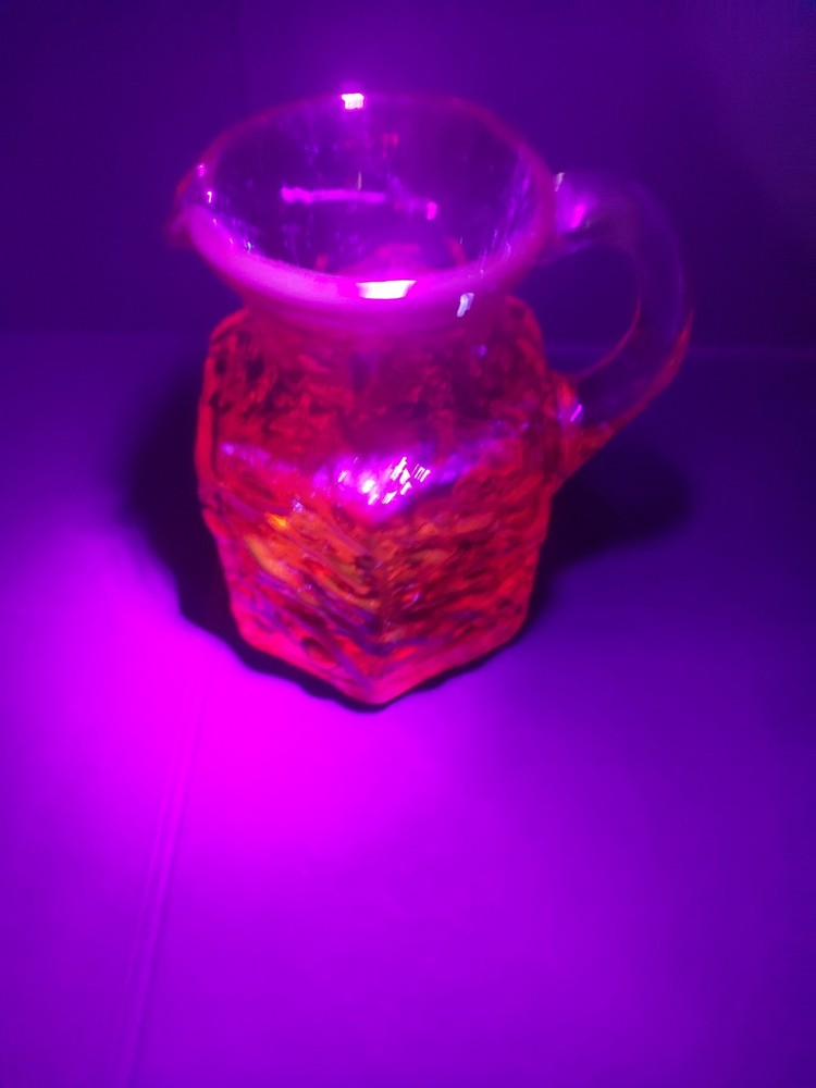 A Stunning Vintage MCM 4.5” Amberina Hand Blown Glass Pitcher Crackle Glass