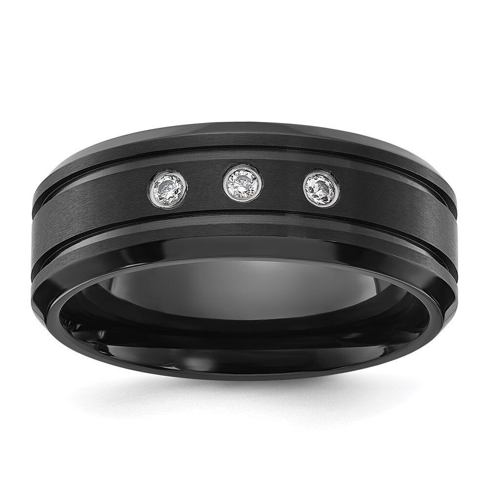 Titanium Black IP-plated Cubic Zirconia 8mm Band Ring Size 10 for Men 8.36gm
