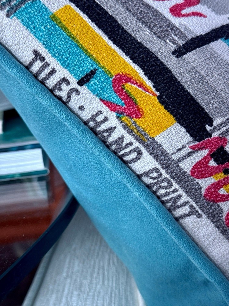 Graffiti Tiles 1950's Atomic Abstract Barkcloth Pillow Cover Vintage Fabric-image