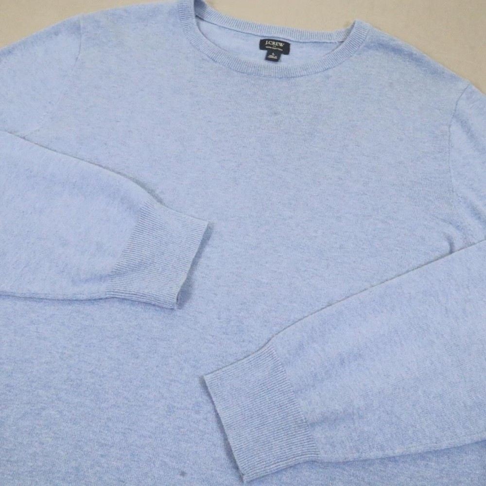 J.Crew Sweater Mens Large Solid Light Blue 100% Cotton Crewneck Knit Pullover