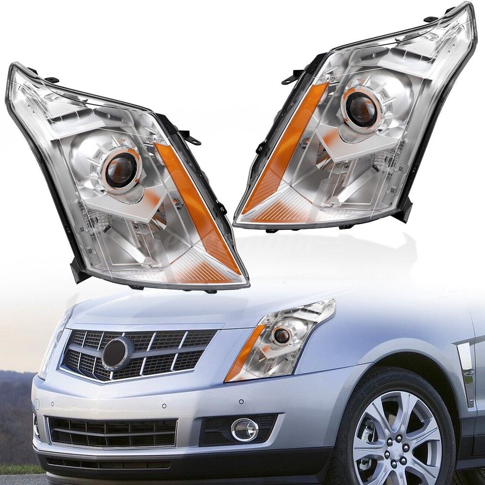 Left+Right Halogen Headlights Pair For 2010-2016 Cadillac SRX Chrome Headlamps