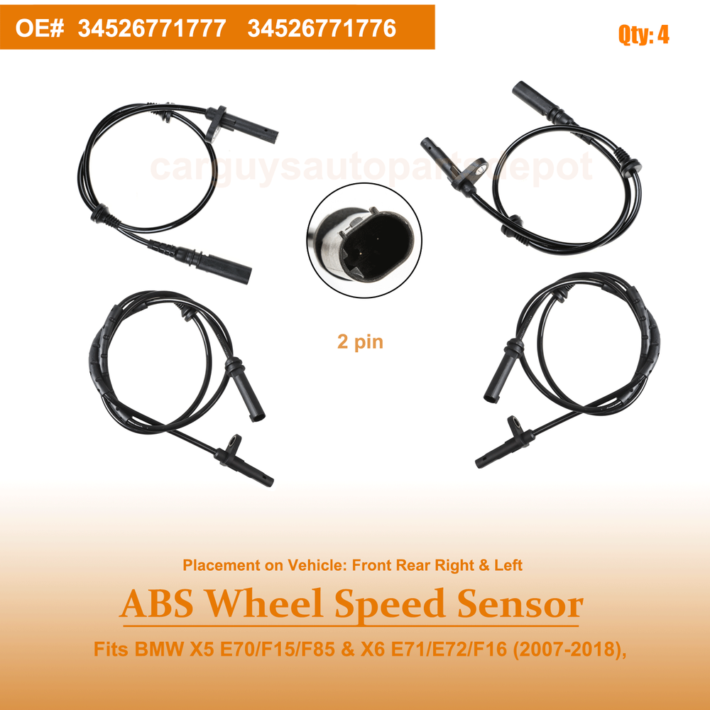 Front &Rear ABS Wheel Speed Sensor Set of 4 for 2007-2013 BMW X5 E70 34526771776