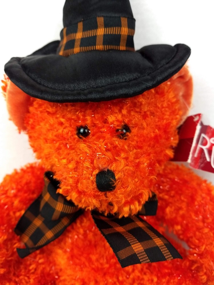 RUSS BERRIE Orange HOCUS HALLOWEEN WITCH BEAR SPARKLING PLUSH NWT Stuffed Animal