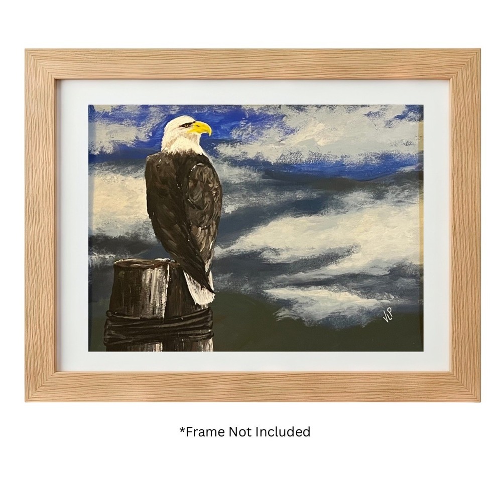 Bald Eagle Mountain Sky View Original Hand Painted Acrylic 11x13” Paper