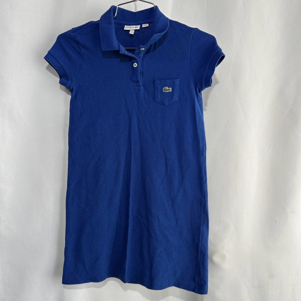 Lacoste Piqué Polo Dress Girls Sz 12 Blue  Short Sleeve Tennis 100% Cotton