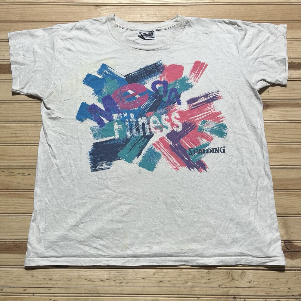 Vintage 90s Spaulding Mega Fitness Abstract Design Shirt Size XL