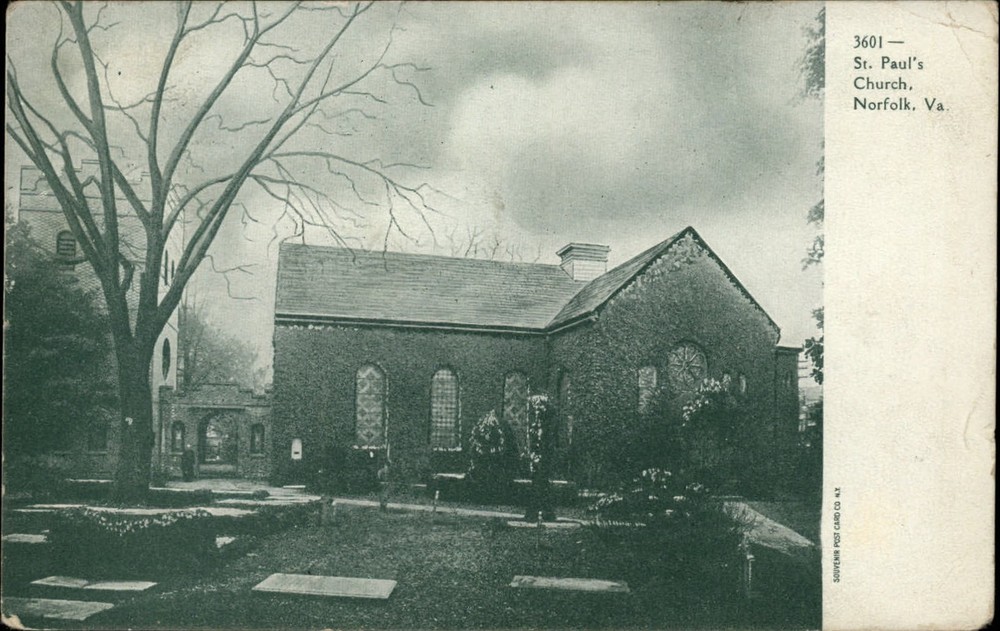Norfolk Virginia ~ St Paul's Church ~ cemetery ~ UDB postcard mailed 1909