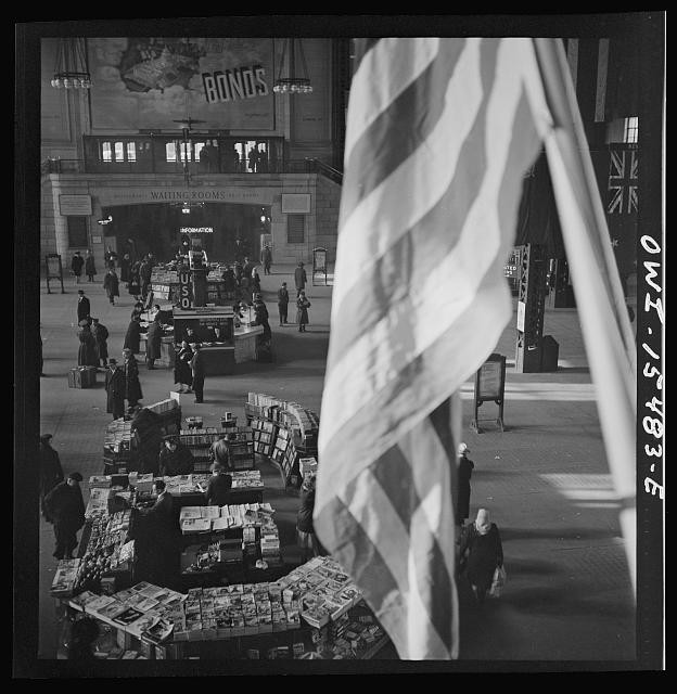 Photo:Chicago Illinois Union Station Train Concourse 1943 War Bonds Flags