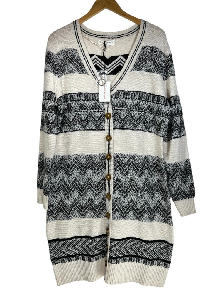 Lucky Brand Boho Geo Print Button Down Midi Sweater Dress Size S Colorblock