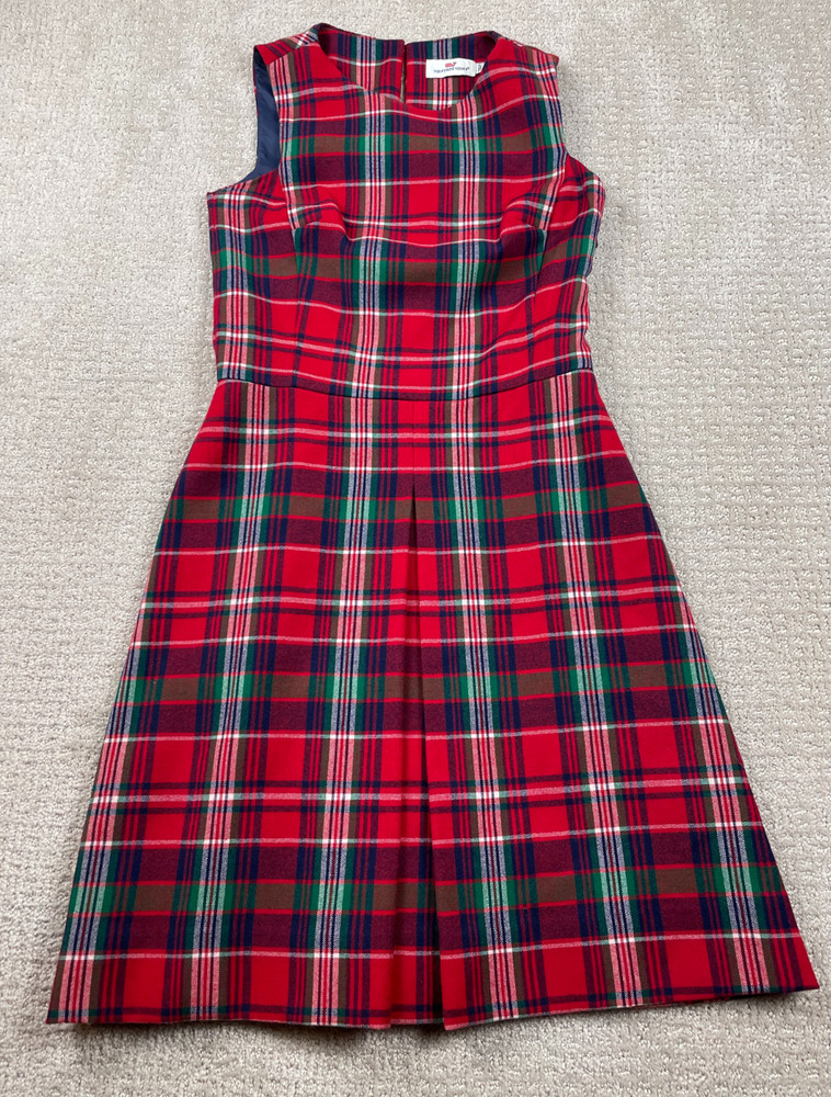 Vineyard Vines Dress Women 00 Red Tartan Plaid Sleeveless A Line Preppy Academia