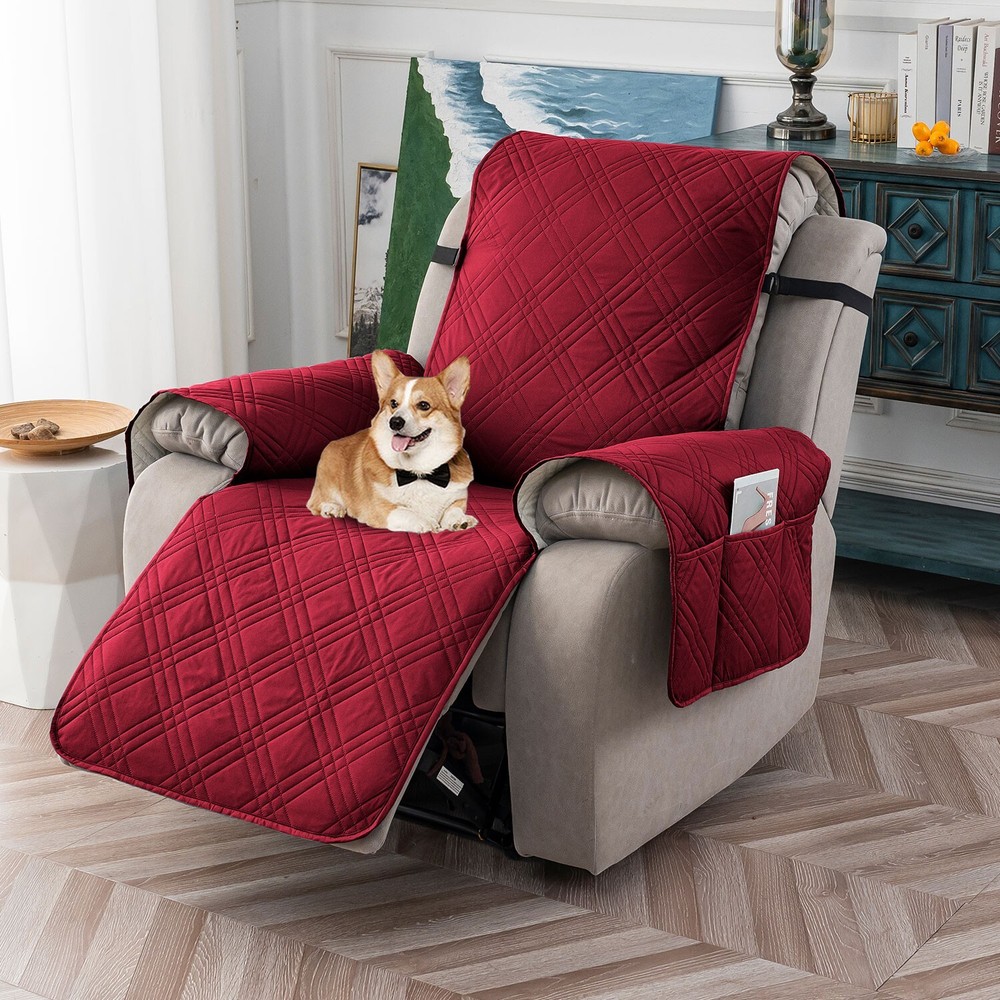 100% waterproof non-slip recliner cushion, side pockets, home decor protection