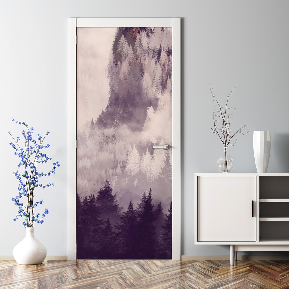 Purple Mountain Sunset Landscape Decal - Bubble-Free Door Sticker