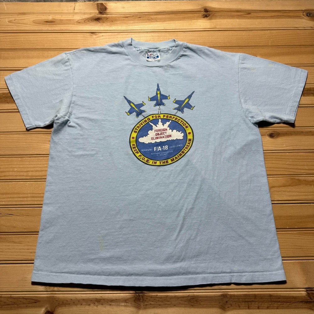 Vintage 90s F/A-18 Fighter Jet Foreign Object Elimination T-Shirt USA Made Large