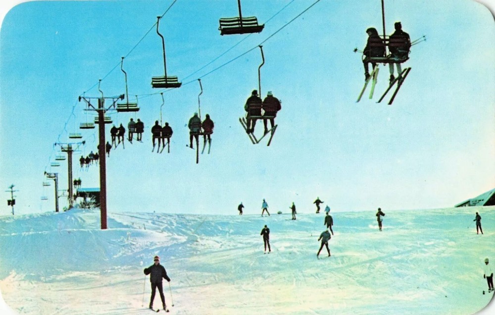 Skiing in Michigan - Ski Lift - MI Postcard