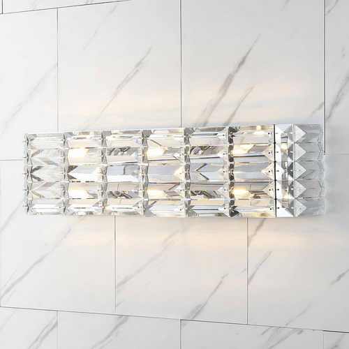 Jonathan Y Evelyn 3Lite Vanity Iron Crystal Glam Art Deco LED Mid Century Modern Mirror  