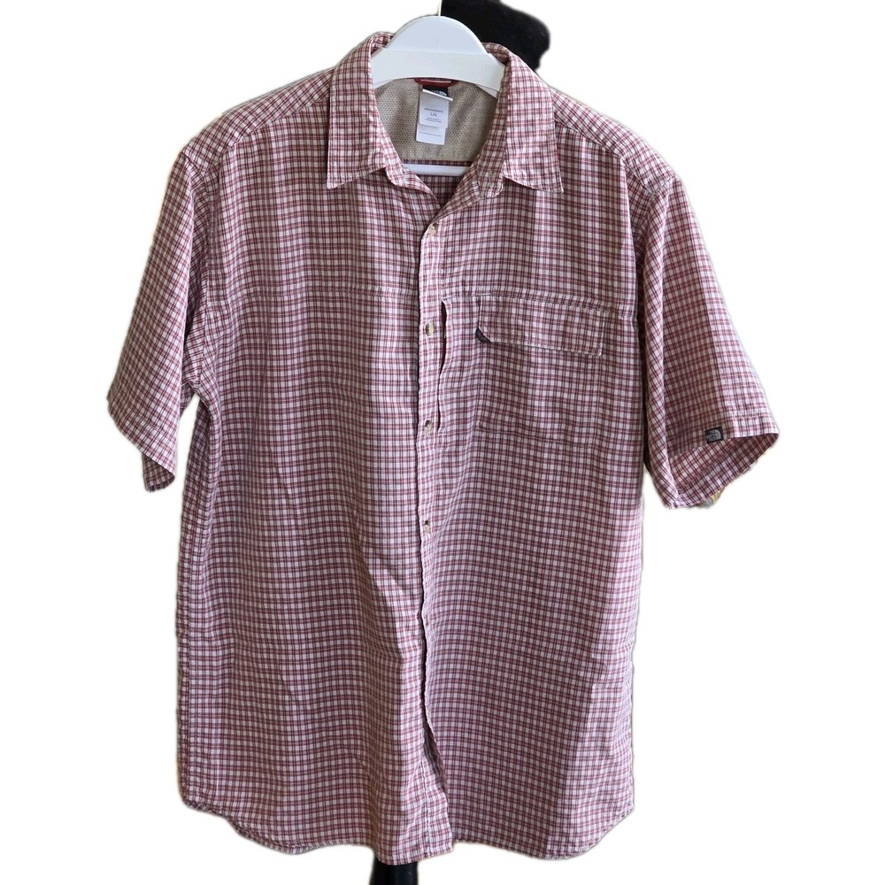 The North Face Mens XL Red White Plaid Checkered Short Sleeve Button Front Shirt
