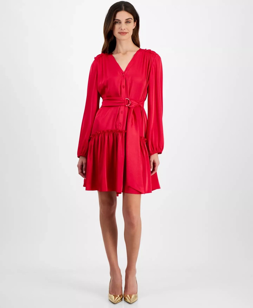 Taylor Women's Dress Sz 16 Ruffled-Hem Tie-Waist Fit & Flare