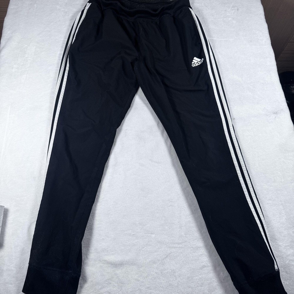 Adidas Pants Mens Large Black 3-Stripes Track Joggers Elastic Waist Athletic