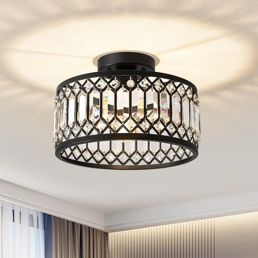 Modern Crystal Black Semi-Flush Mount Ceiling Light Fixture