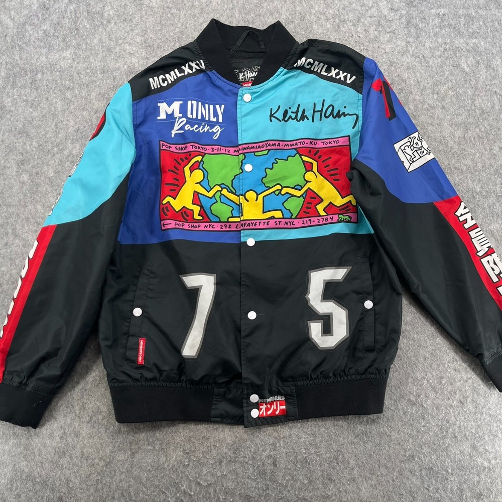 Members Only Racing Keith Haring Windbreaker Snap Front Jacket M