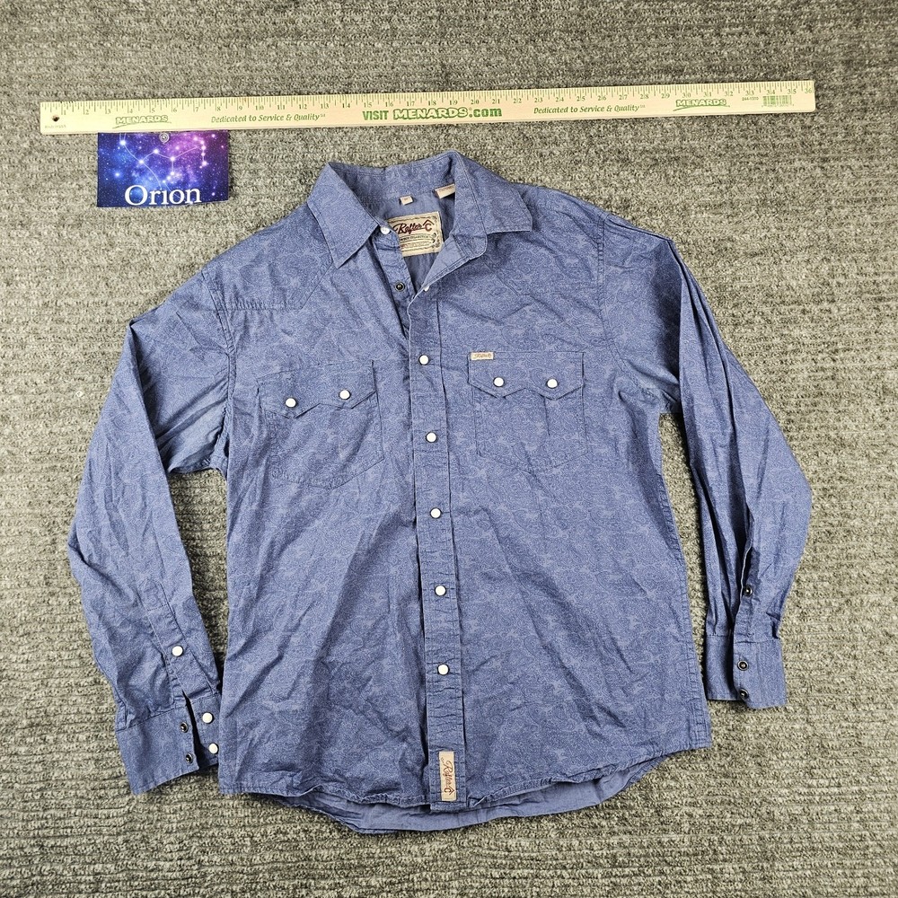 Rafter C Shirt Mens Medium Navy Blue Western Snap Button Paisley Long Sleeve