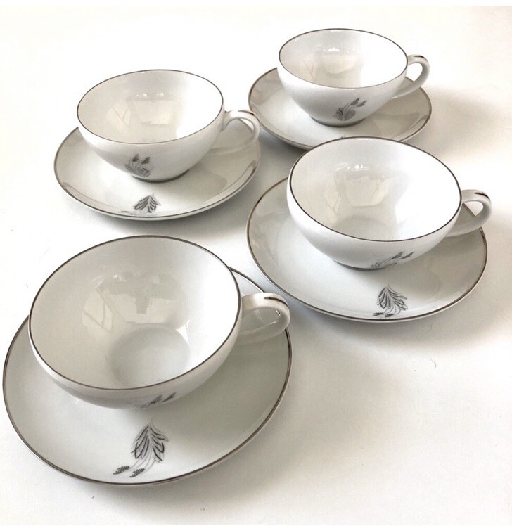 Fukagawa Arita China Set Of 4 Cup & Saucer Vintage  Hand painted Moonlight #715
