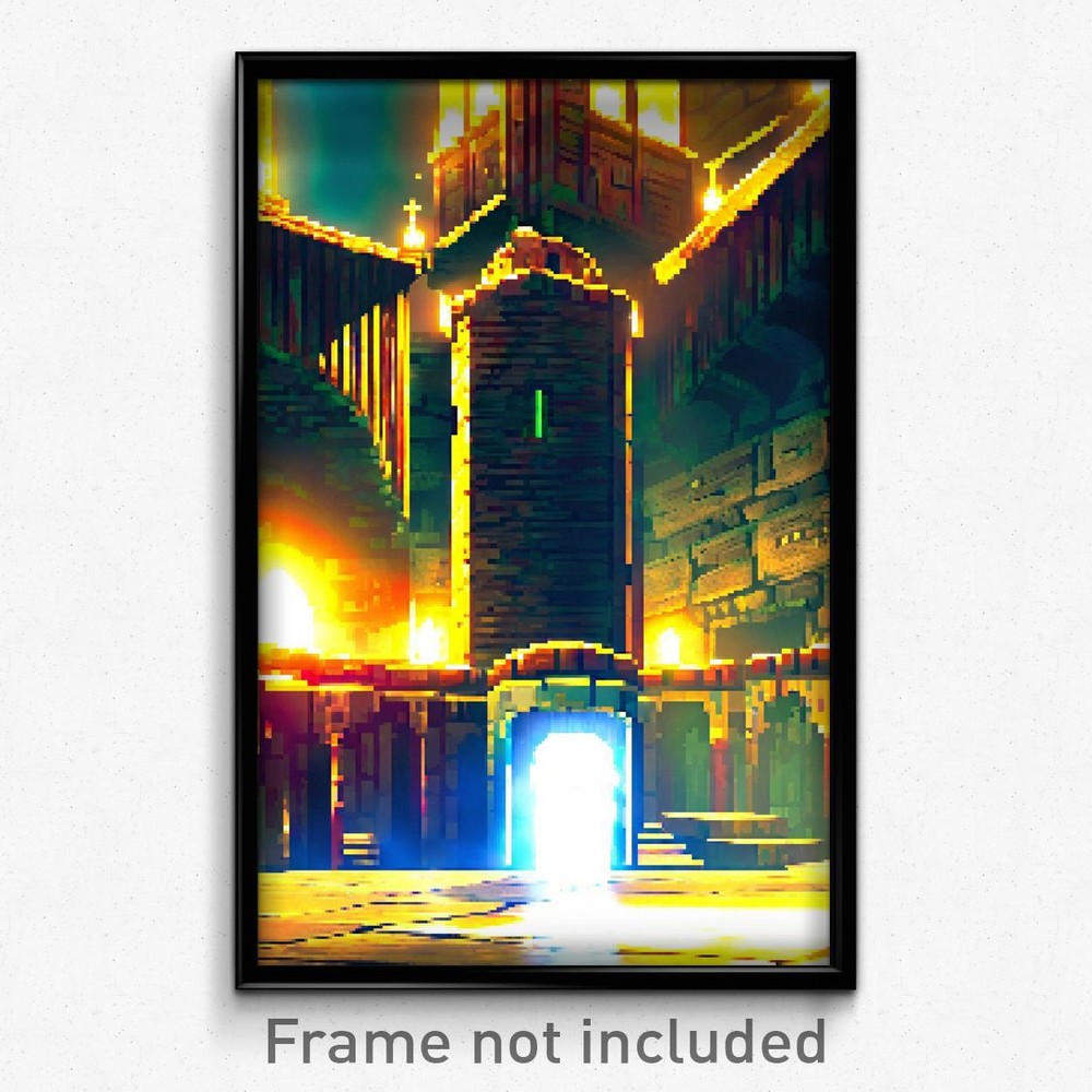 Pixel Art Poster - Acidic Fort (8 Bit Psychedelic Trippy Weird Video Game Print)