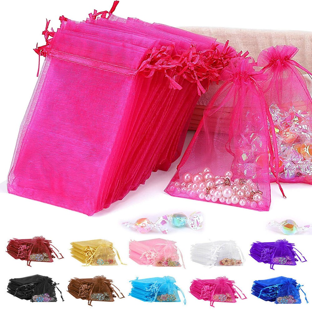 100/200 pcs Organza Gift Candy Sheer Bags Wedding Party Favor Decoration Pouches