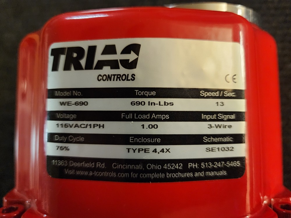 Triac Controls WE-690 Ball Valve w Operator, 120VAC, 1.5 Inch, 90 Series