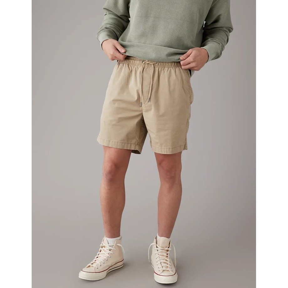 American Eagle Mens Khaki Pull On Drawstring Shorts Tan Size M