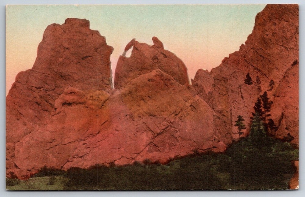 Hand-Colored~Colorado Springs~Bear & Seal @ Garden Of The Gods~Vintage Postcard