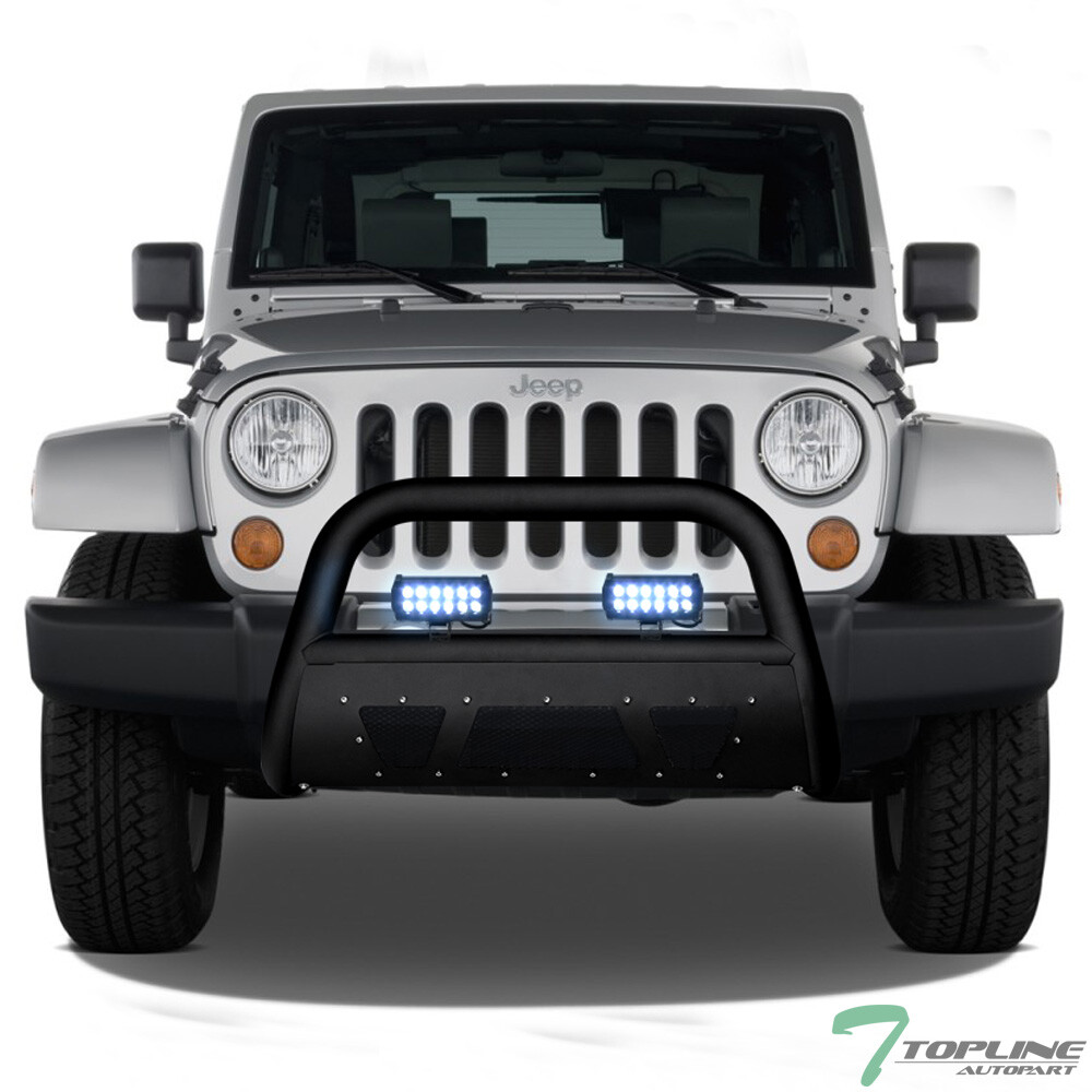 Topline For 2007-2009 Wrangler JK Matte Blk Studded Mesh Bull Guard+36W LED Bars