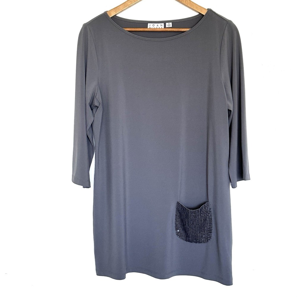Joan Rivers Tunic Women’s Small Grey Pocket 3/4 Sleeve Pullover Blouse Top
