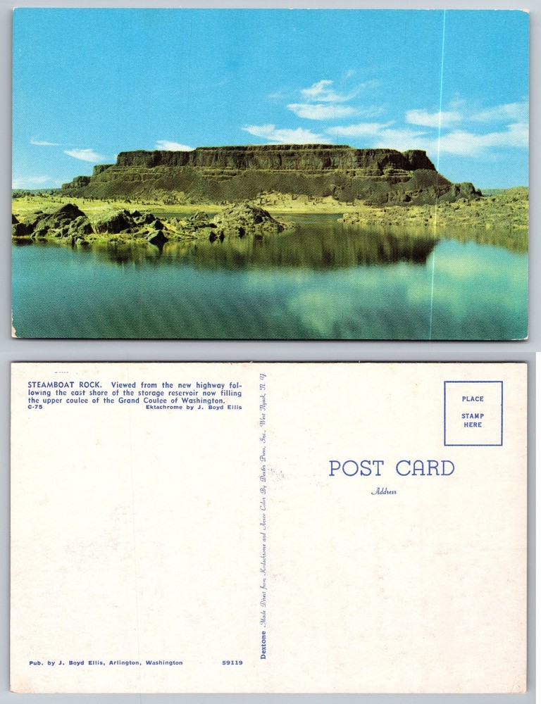 Steamboat Rock Grand Coulee Washington Dextone Postcard by J. Boyd Ellis