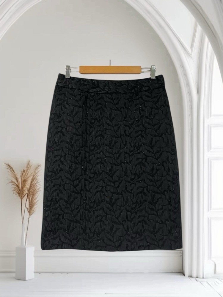 Coldwater Creek Black Metallic Jacquard Pencil Skirt Women’s Size 10