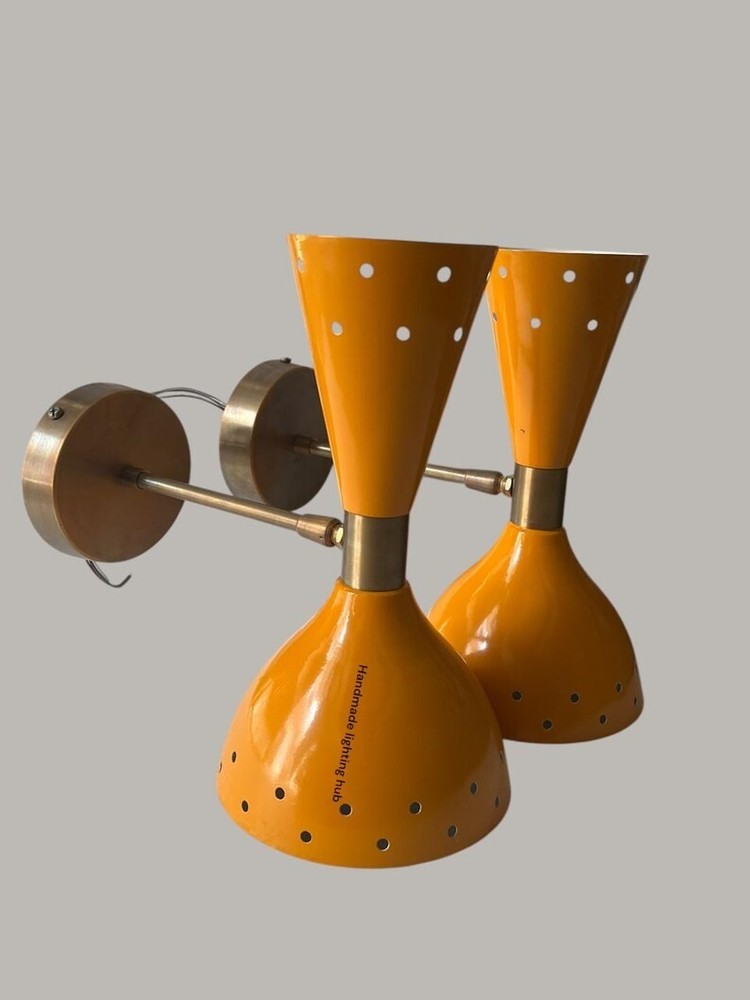 Brass Diabolo Wall Sconce Mid-Century Modern Double Light Vanity Fixture
