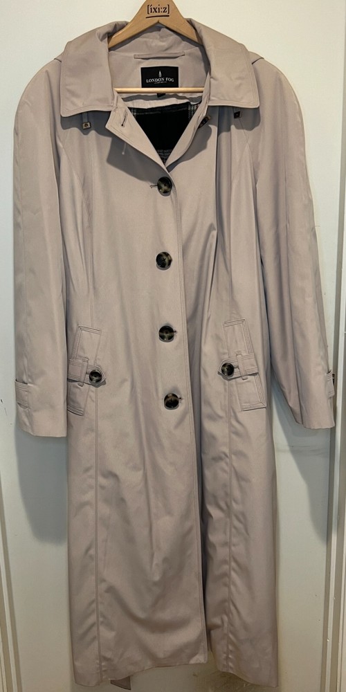 Vintage London Fog Khaki Maxi Trench Coat for Women XL Single Breasted