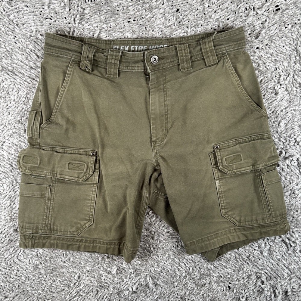Duluth Trading Flex Fire Hose Cargo Shorts Men's Size 34 Relaxed Fit Army Green