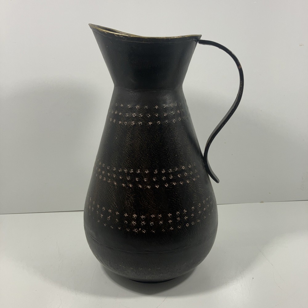 Rare Beautiful Large Metal Pitcher Vase From Pottery Barn 15”H, 7.5” Diameter