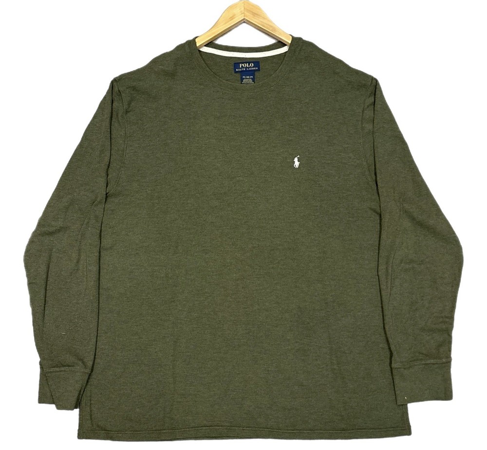 Polo Ralph Lauren Shirt Mens 2XL Green Thermal Waffle Knit Long Sleeve Pony Logo