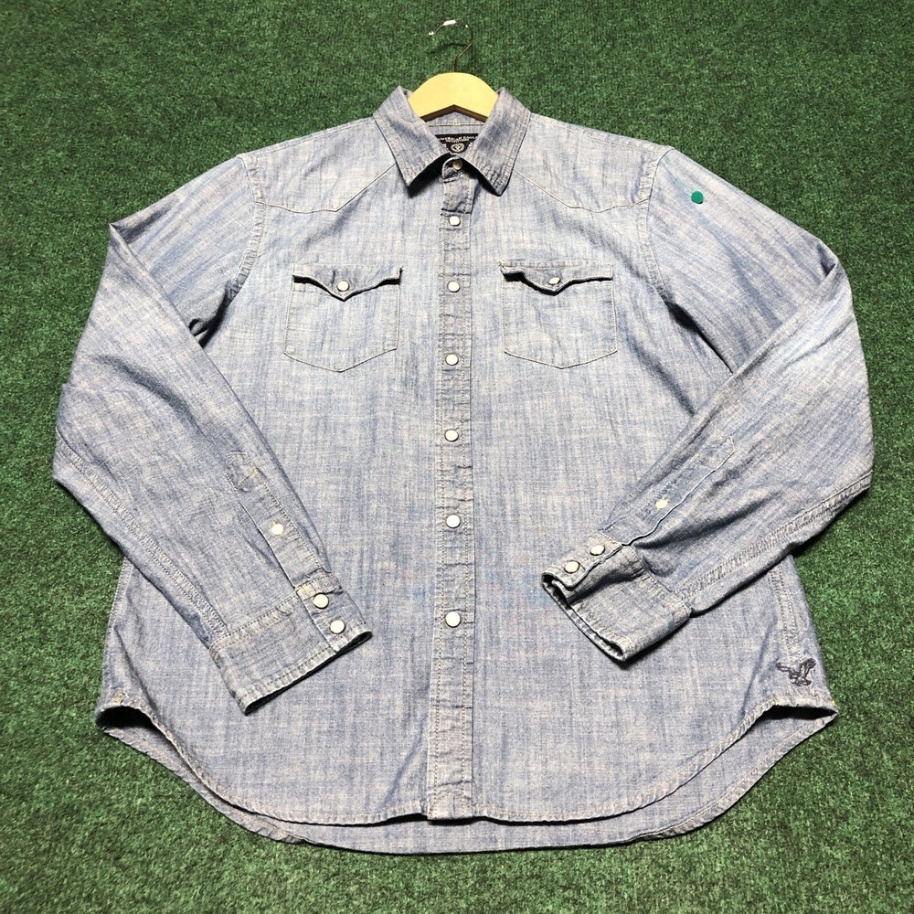 American Eagle Vintage Fit Men’s Denim Pearl Snap Western Shirt Size M Blue