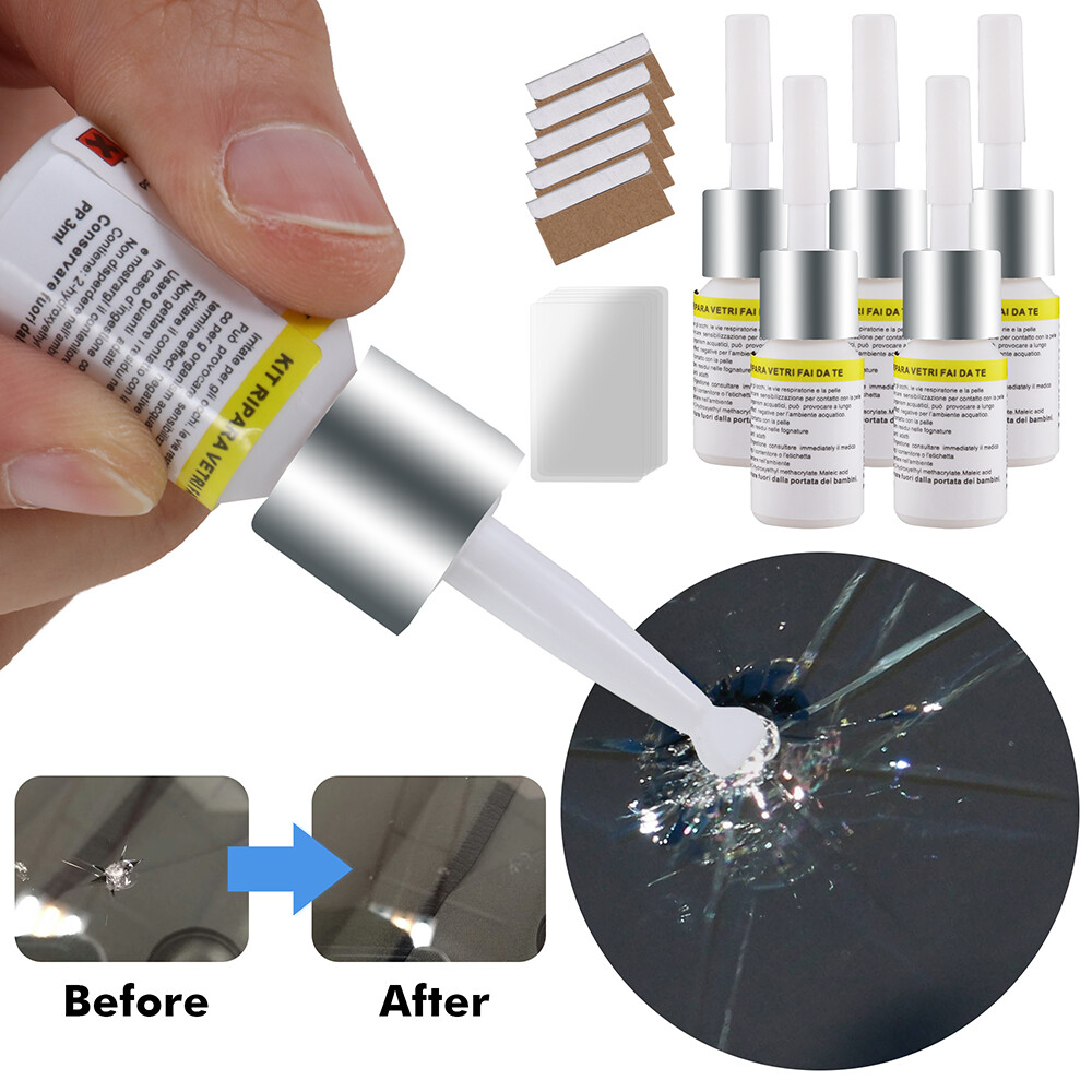 Set of 5 Auto Glass Nano Repair Fluid Car Windshield Resin Crack Tool Kit